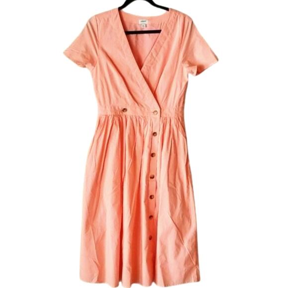 J. Crew Rosina Poplin Short Sleeve Button Front Wrap Dress Peach Sz 8 Academia - Picture 1 of 8